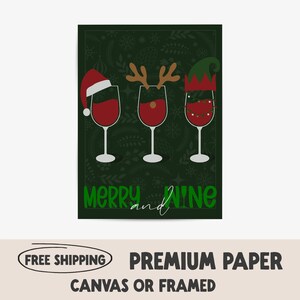 Vrolijk kerstfeest en wijnposter | Feestelijke cheers-print | Kerstdrankje | Cocktailbar-decoratie winkelwagen | Groen grappig kerstfeest