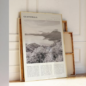 Printable Guatemala Black & White Poster | Vintage Volcano Landscape Print | Gift for Central America Lovers