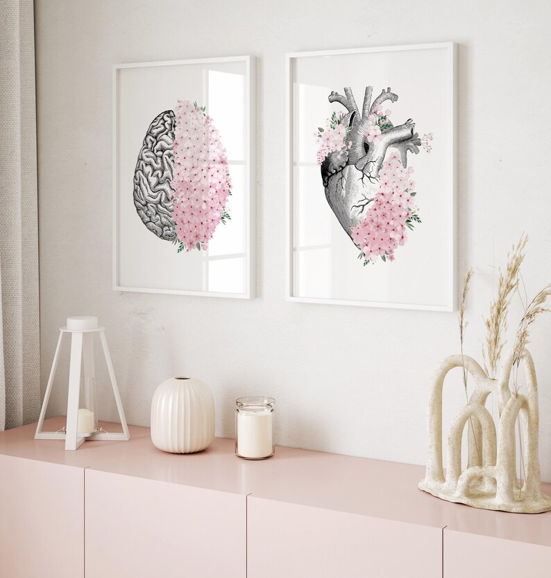 Floral Anatomy Art Print Set | Brain & Heart, Medical Decor (digital ...