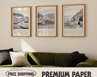 Italien Küste Schwarz & Weiß Print Set | Vintage Capri, Amalfi, Positano Poster