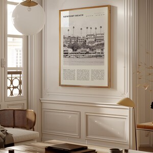 Newport Beach Print | California Coastal Wall Art | Vintage Black and White Beach Poster image 8