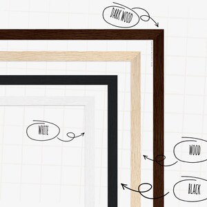 May include: A selection of picture frames in various colors, including dark wood, wood, black, and white. The frames are shown in a layered arrangement, with each frame's corner visible. The image highlights the different frame styles available.