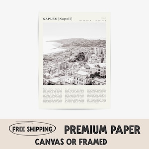 Naples Black & White Print | Vintage Italy Coast Poster | Ideal Gift for Travel Lovers