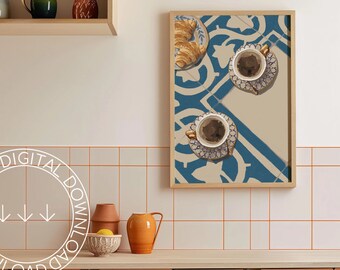 French Breakfast Coffee & Croissant Art Print | Parisian Kitchen Decor (Digital Download)
