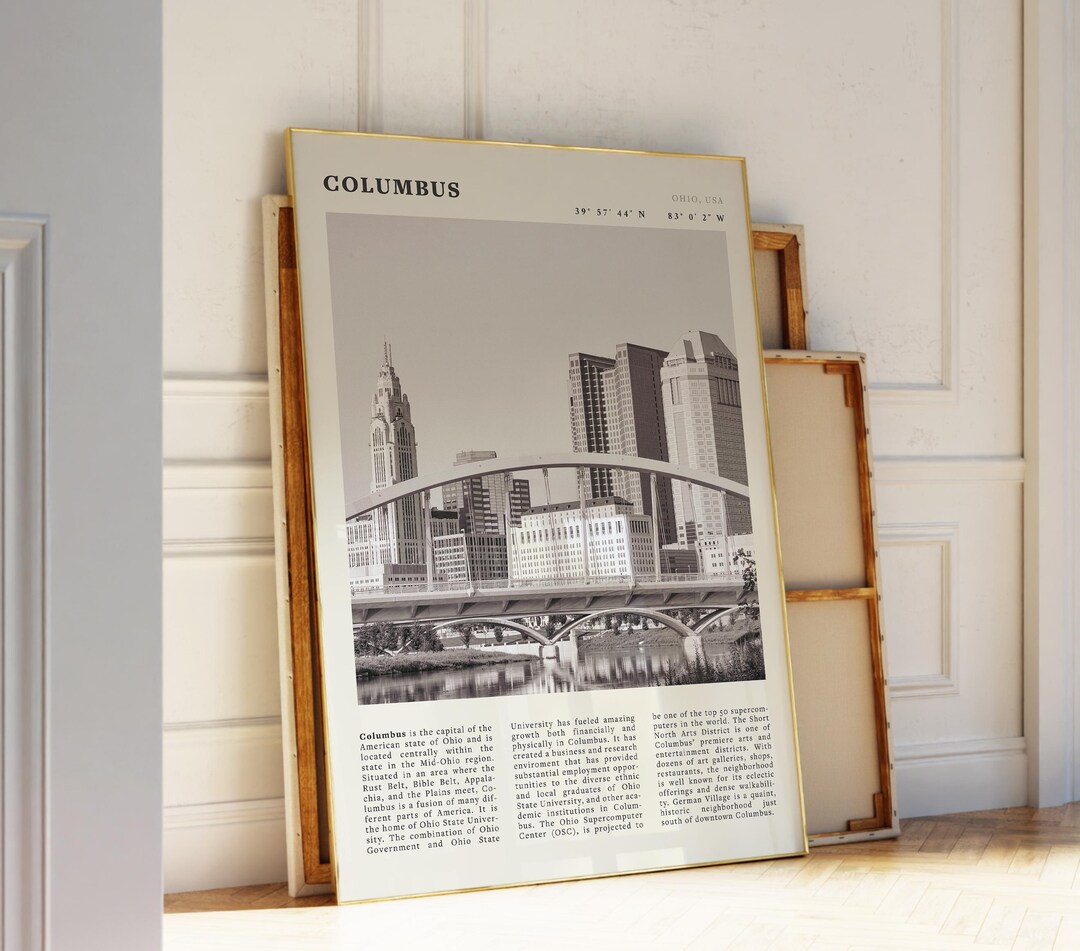 Printable Columbus Black White Poster Vintage Ohio City