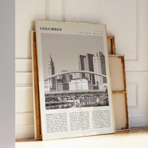 Printable Columbus Black & White Poster | Vintage Ohio City Skyline Print | Ideal Gift for Urban Explorers