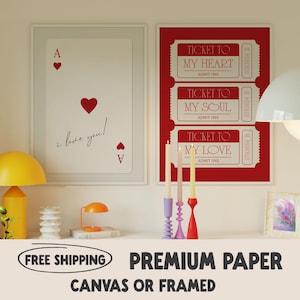 Set van 2 Valentijnsdagposters | Retro rode print liefdeskaartjes | Hartenaaskaart met romantisch I Love You-citaat
