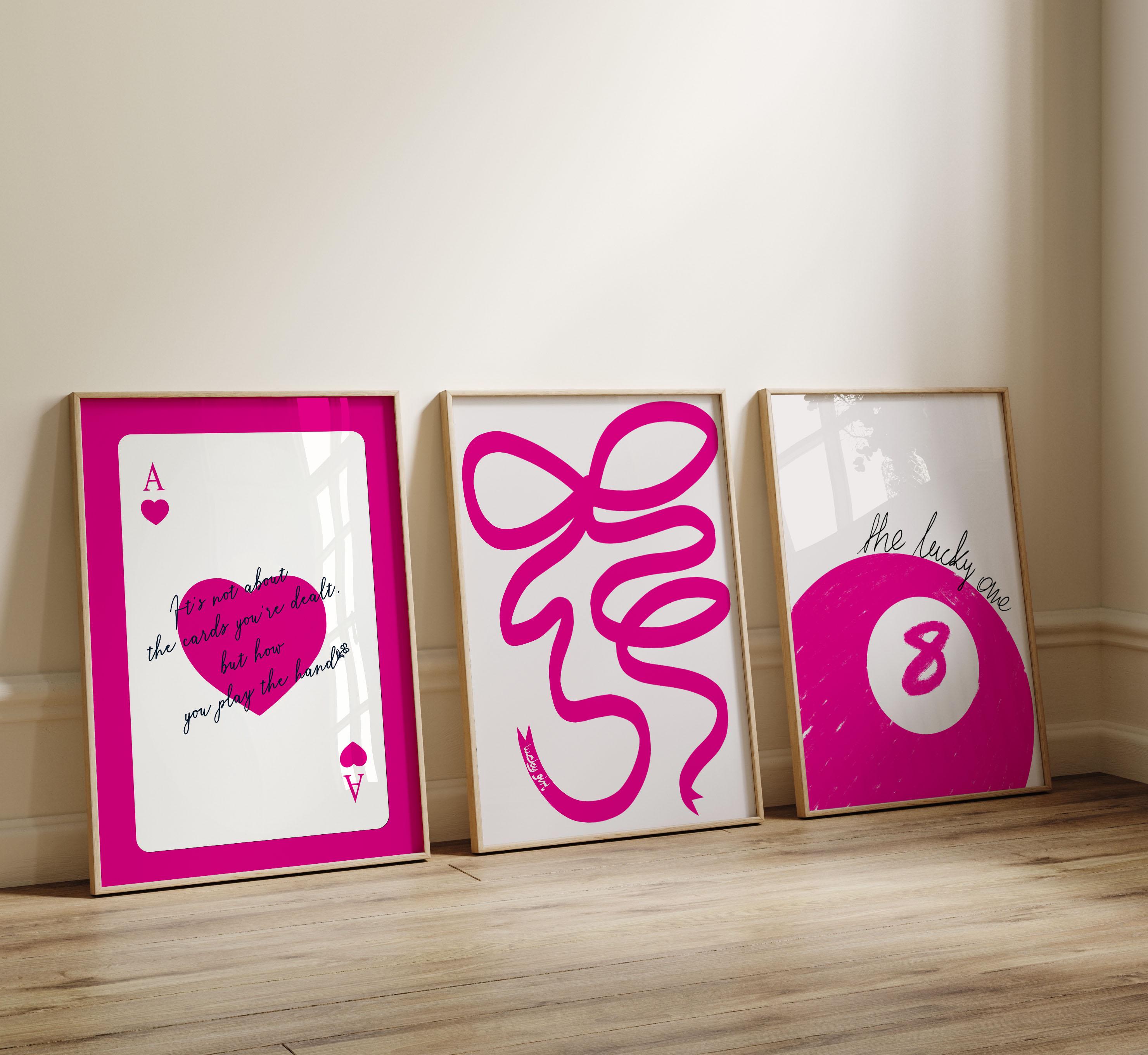 Pink Lucky Print Set | Ace of Hearts, Bow, Pool Ball (digital