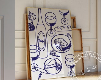 Navy Wine and Cheese Poster | French Kitchen Wall Art (Digital Download)