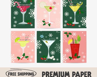 Christmas Cocktails Print Set | Festive Bar Cart Decor