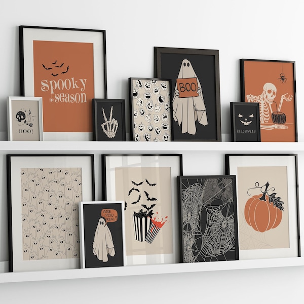 Spooky Halloween Prints Set | Skeleton, Ghost, Pumpkin (Digital Download)