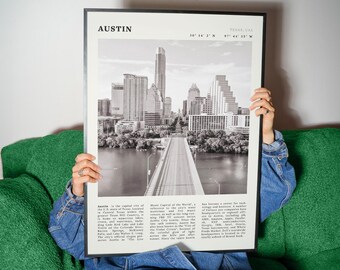 Austin Texas Skyline Druck | Schwarz Weiss Stadtbild (Digitaler Download)