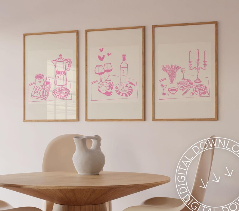 Printable Set of 3 French Breakfast Dinner Supper Posters | Pink Coffee ...