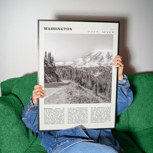 Poster con paesaggio in bianco e nero di Washington / Arte murale vintage del Pacifico nord-occidentale immagine 3