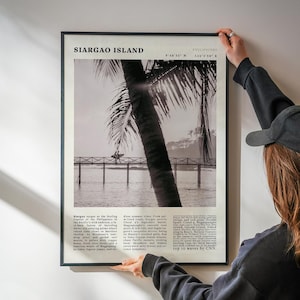 Pôster vintage da Ilha de Siargao, Filipinas | Impressão artística de viagem com palmeiras e calçadão de surf Cloud 9 imagem 1