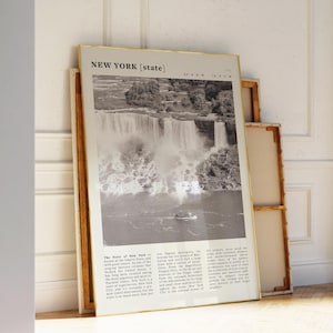 Printable New York State Black & White Poster | Vintage USA Print Featuring Niagara Falls | Perfect Gift Idea for Travel Lovers