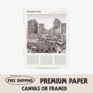 Charlotte Black & White Print | Vintage North Carolina Skyline Poster | Ideal Gift for City Lovers