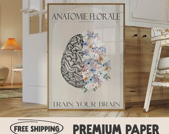 Floral Brain Anatomy Print | Medical Wall Art