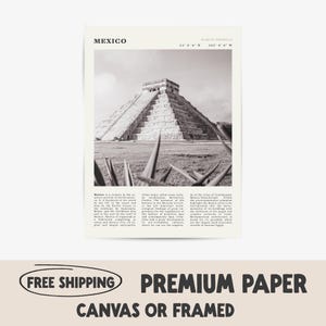 Mexico Black & White Travel Poster | Chichen Itza Print | Vintage Mayan Pyramid Wall Art | Unique Gift for History Lovers