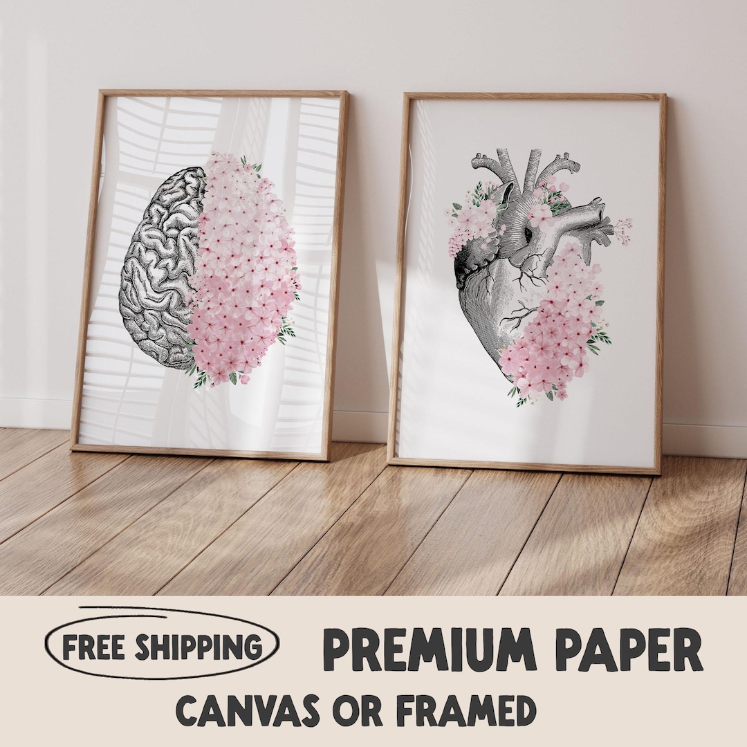 Floral Anatomy Print Set | Brain & Heart Medical Art - Etsy