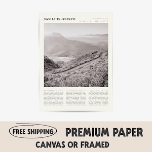 San Luis Obispo Black & White Print | Vintage California Coast Poster | Ideal Gift for Hikers and Dreamers