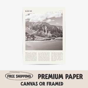 Schwarz Weiß Kauai Poster | Vintage Hawaii Poster | Malerisches Geschenk für Ozean-Liebhaber