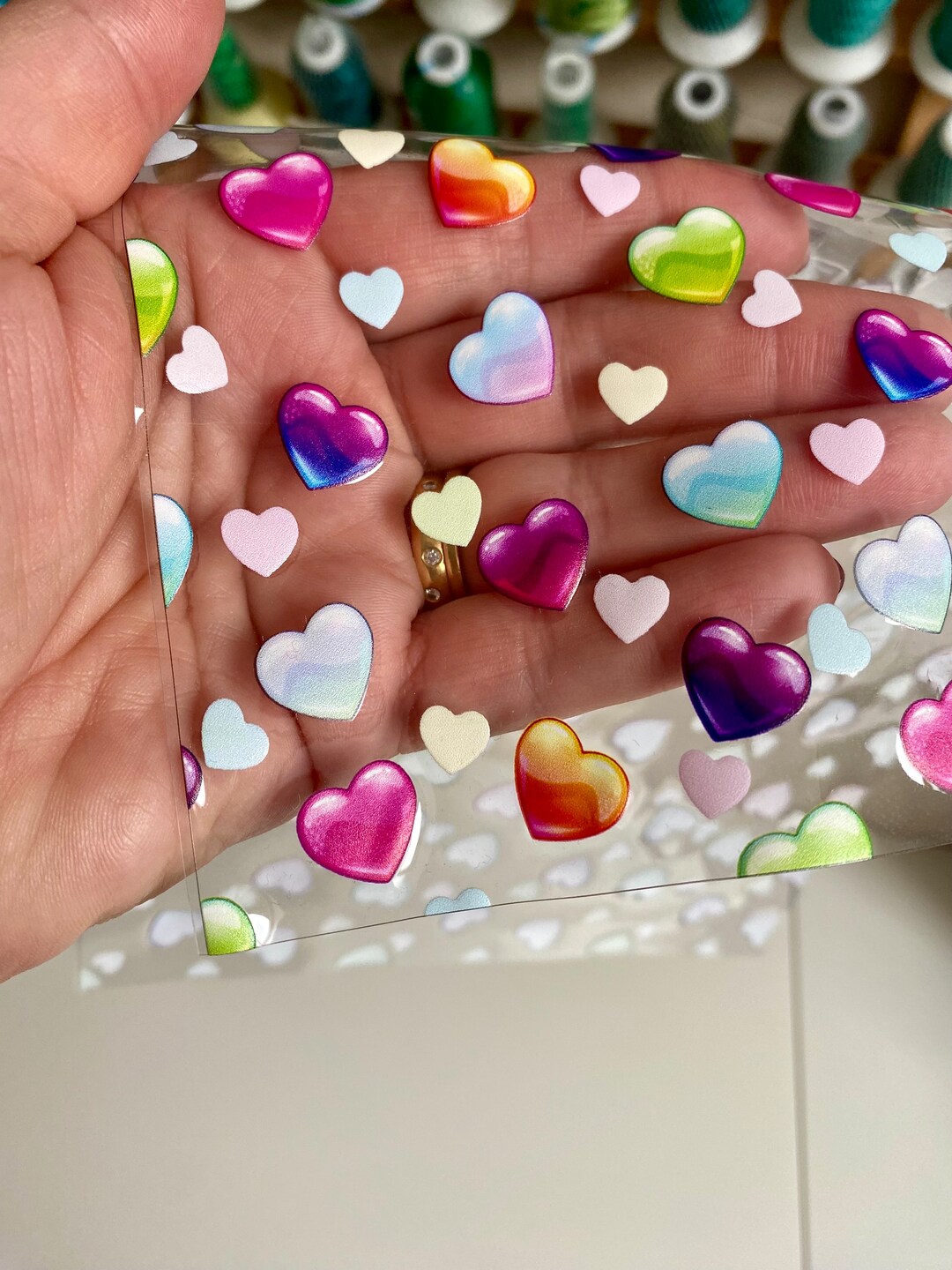 Hearts, Embossed Clear Jelly Vinyl Sheet, Craft Supplies, Bag Making