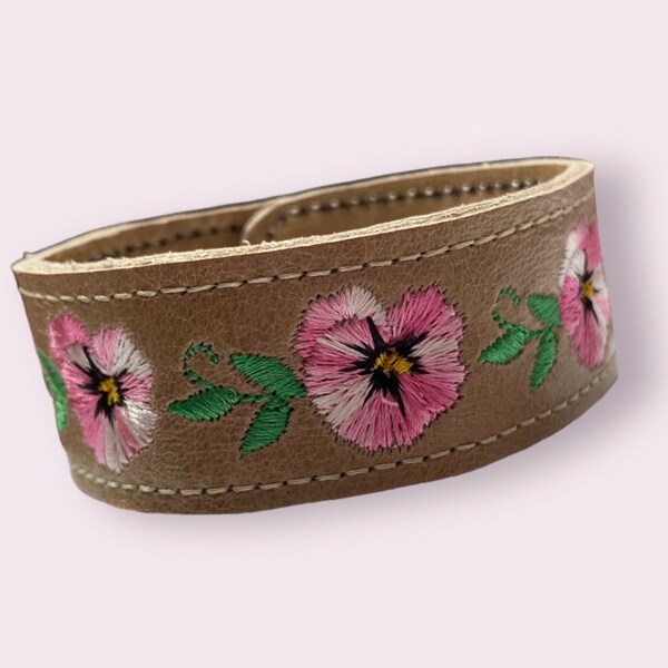 Leather Embroidered Bracelet Etsy