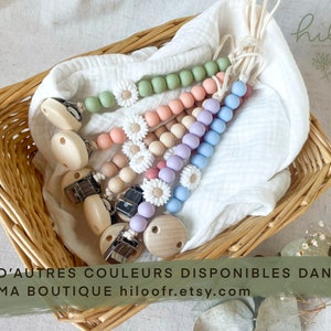 Attache Tétine bébé nouveau-né en silicone Attache sucette bébé billes fleurs neutre beige Cadeau de naissance Coffret Baby Shower image 7