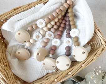 Siliconen fopspeenclip voor pasgeboren baby's - Neutraal beige bloemenbal babyfopspeenclip - Geboortecadeau - Babyshowerdoos