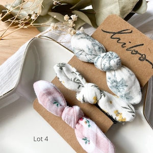 Lot de 3 barrettes noeuds cheveux, élastique noeuds cheveux, noeud double gaze de coton bio, motifs fleuris, cadeau petite fille image 5