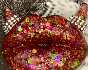 Tutti Fruity Resin Lips Decor: Glitter Devil Lips Display
