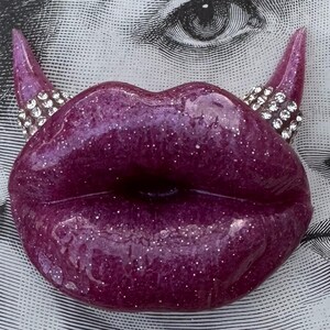Poison Purple Lip Display Lip ETSY Fridge Magnet Realistic Lips Gifts Holiday Gifts Handmade Art USA Unusual Art  By Pretty Candy Boutique