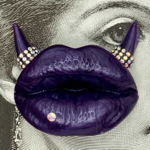 Infidel Purple Rhinestone Resin Lips: Edgy Handmade Magnet