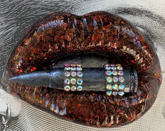 Pole Dancer Mahogany Glitter Resin Lips: Edgy  Fridge Magnet