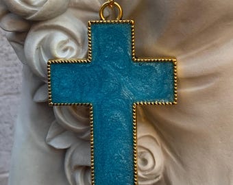 Learning How To Live Resin Cross Pendant Necklace, Denim Blue  Jewelry