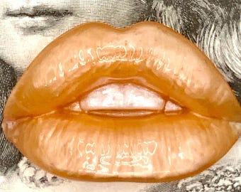 Resin Lips Fridge Magnet: Large Orangy Desktop Art