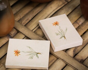 HANDMADE PAPER pocket diary notepad - Orange Flower Design - 100% recycled newspaper - Eco Friendly - Set of 2