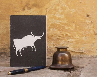 HANDMADE PAPER Notebook- Cave Painting Design - 100% recycled newspaper - Natural Deckle Edge
