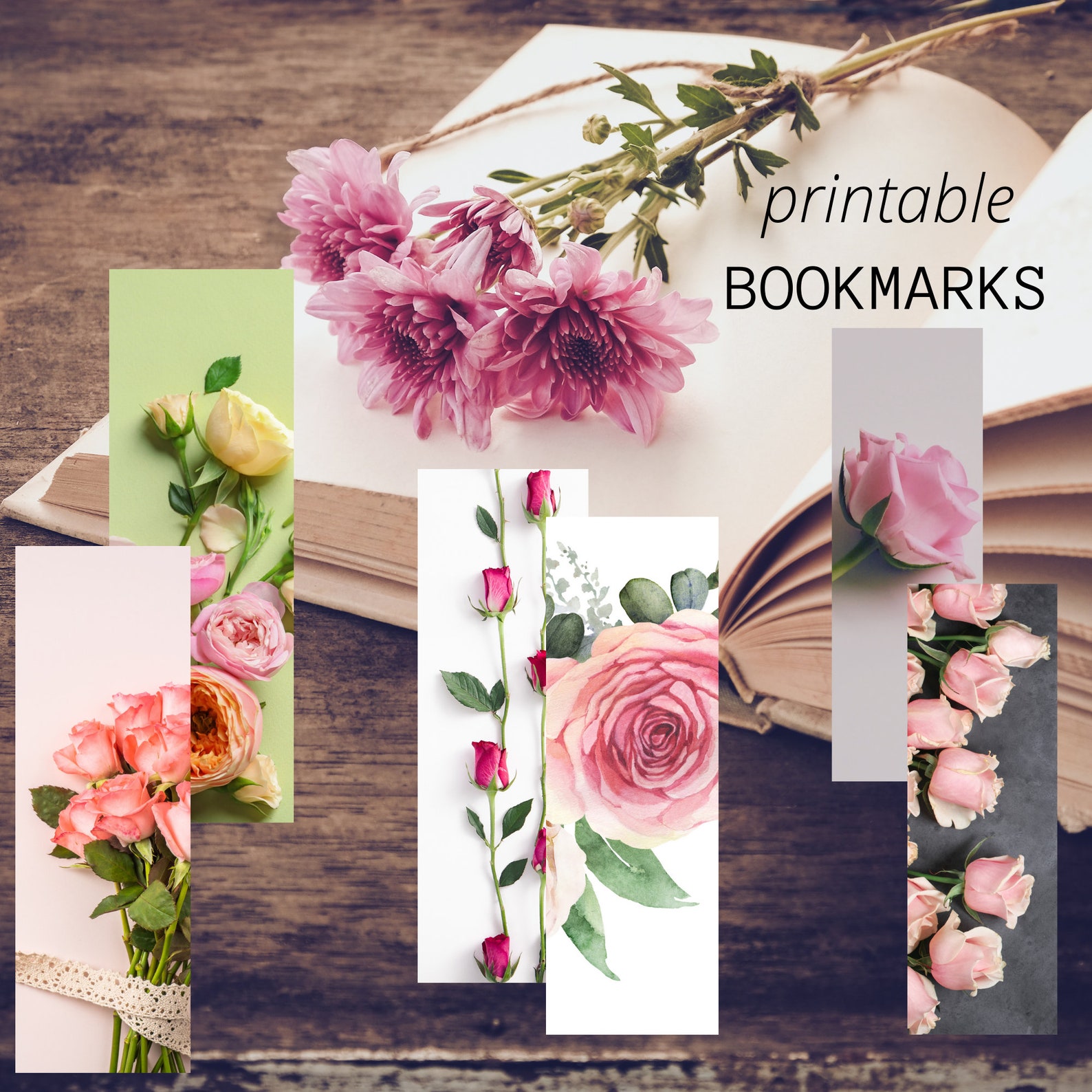 Printable roses bookmarks pretty bookmarks digital floral | Etsy
