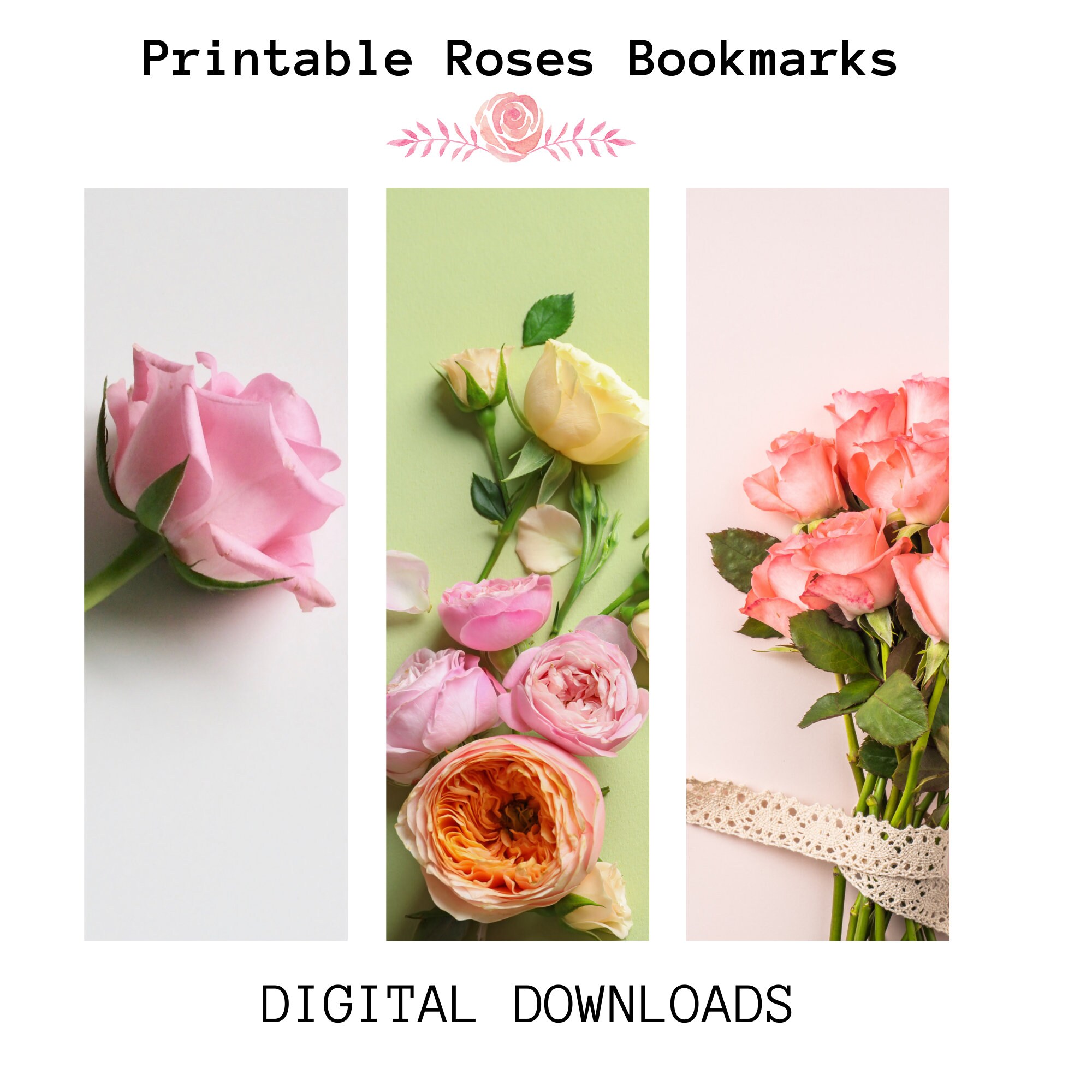 Printable roses bookmarks pretty bookmarks digital floral | Etsy