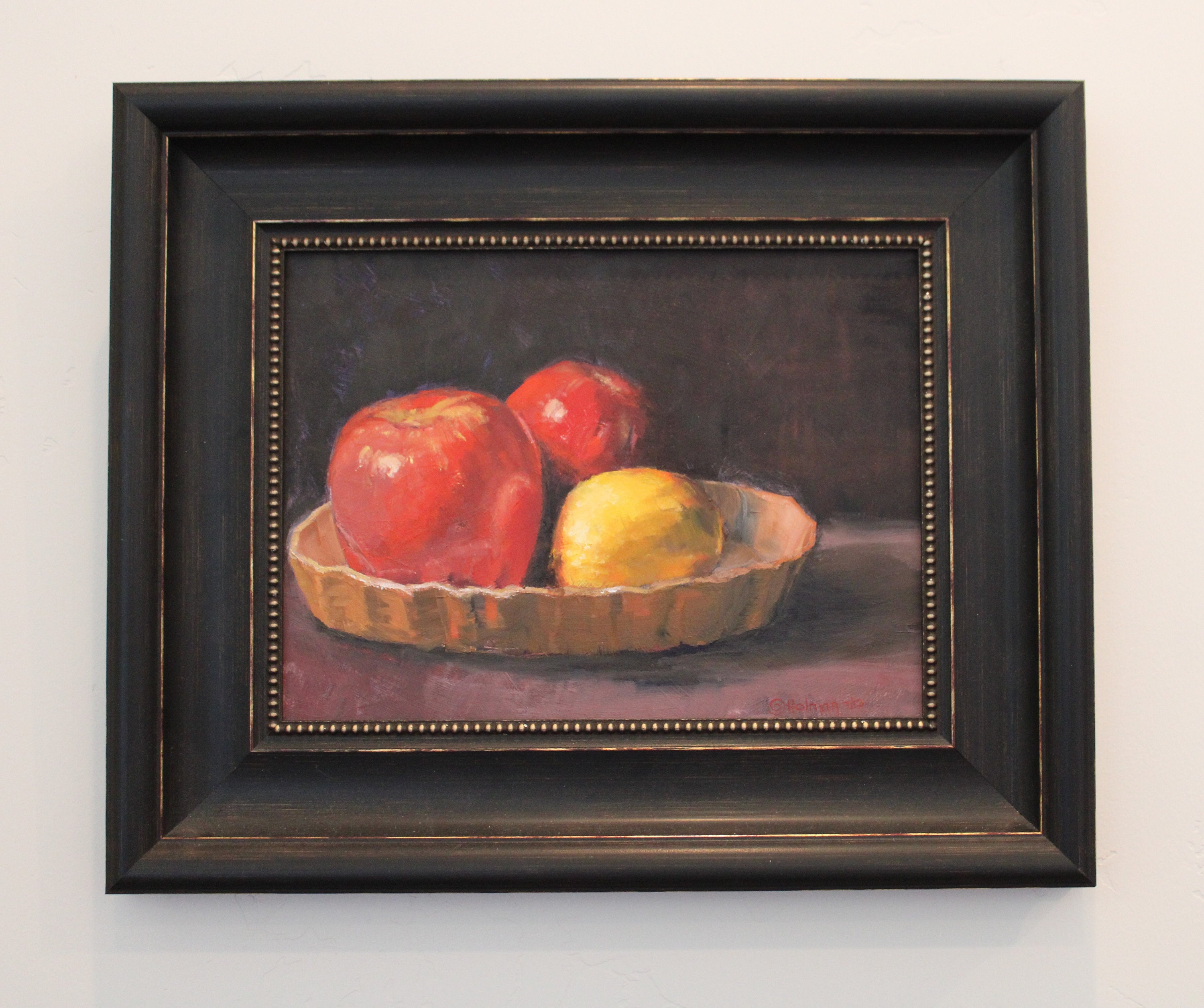 Apples and a Lemon Kitchen Wall Art Framed Wall Decor Original Oil Painting