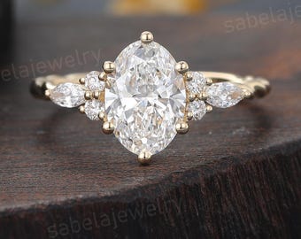 1.5CT Oval cut Lab grown diamond engagement ring/ IGI Certified DEF VS/ Yellow gold Ring/ 3/4 eternity Twist Band/ Bridal Promise ring gift