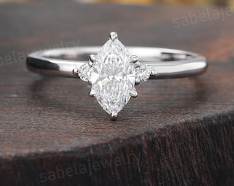 0.5CT IGI Certified Marquise cut Lab Grown Diamond engagement ring White gold Diamond 3 stones Cluster ring Bridal ring Anniversary gift