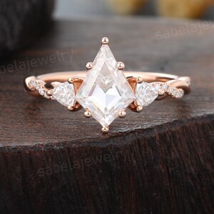 Vintage Kite cut Moissanite engagement ring Rose gold Triangle engagement ring Art deco Half eternity twist Diamond Bridal Promise ring gift