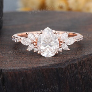 Pear Moissanite engagement ring Vintage Marquise moissanite diamond engagement ring rose gold Half eternity wedding Bridal ring promise ring