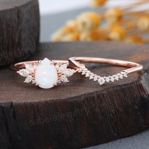 Birnenförmige Opal Verlobungsring Vintage 14K Rose Gold Marquise Moissanite Ring Art Deco Braut Diamant Ring Versprechen Ring für Frauen