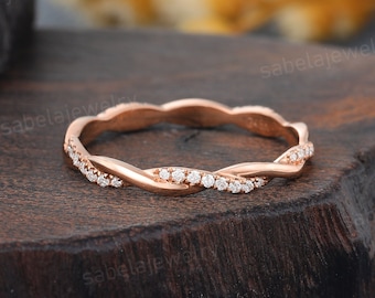 Twisted Moissanite Wedding band Rose gold round cut Diamond Wedding band Unique Stacking Matching band Infinity band Anniversary ring