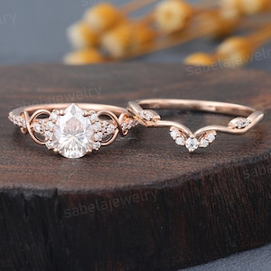 Infinity Pear cut Moissanite engagement ring set Rose gold Half eternity Dainty Diamond marriage ring Promise wedding ring set gift for her