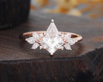 Kite cut Moissanite engagement ring Unique Rose gold engagement ring Marquise cut Diamond Cluster Art deco wedding Promise ring for women